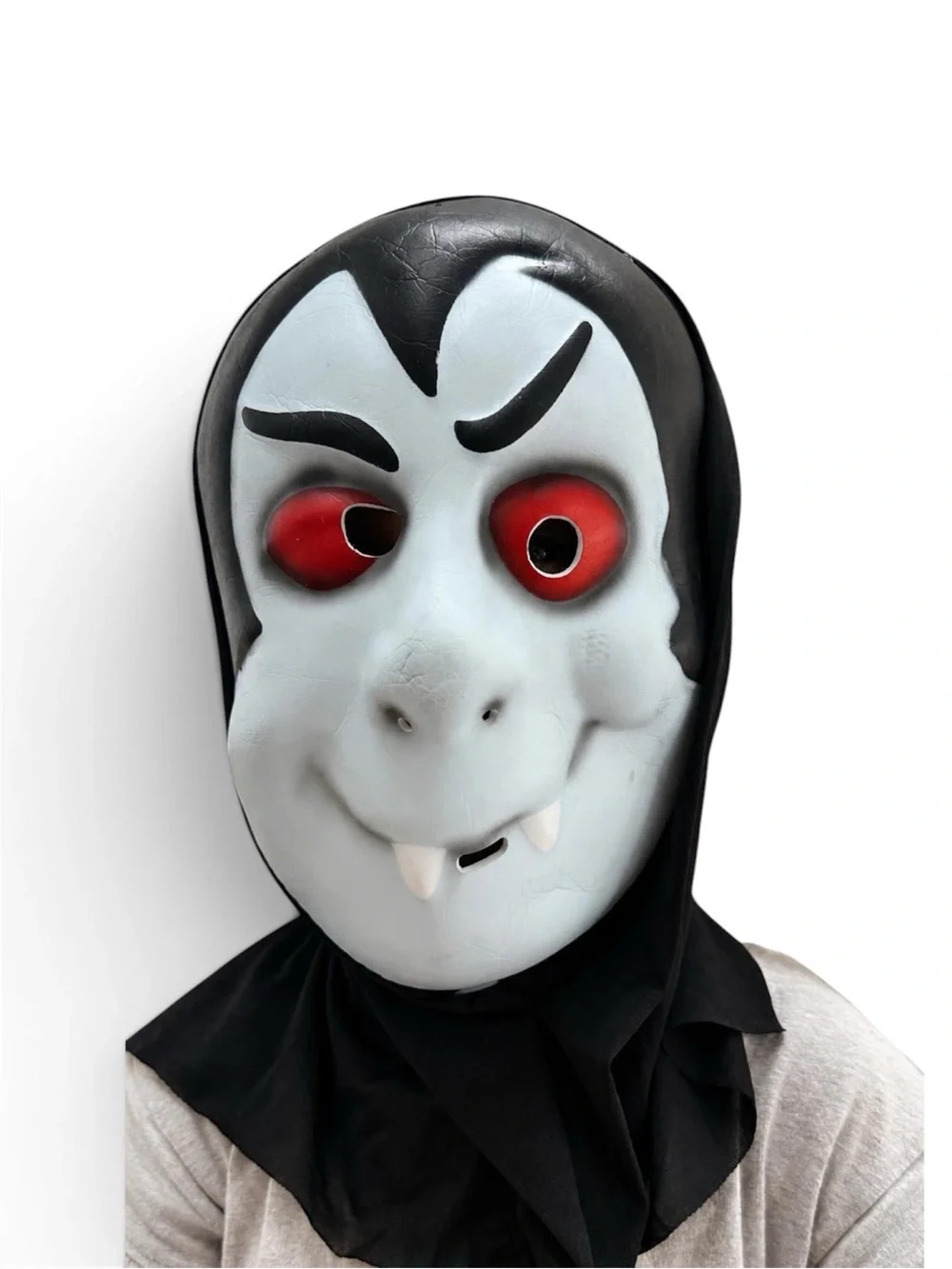 Kids Dracula Mask Costume - Black & White with Red Eyes